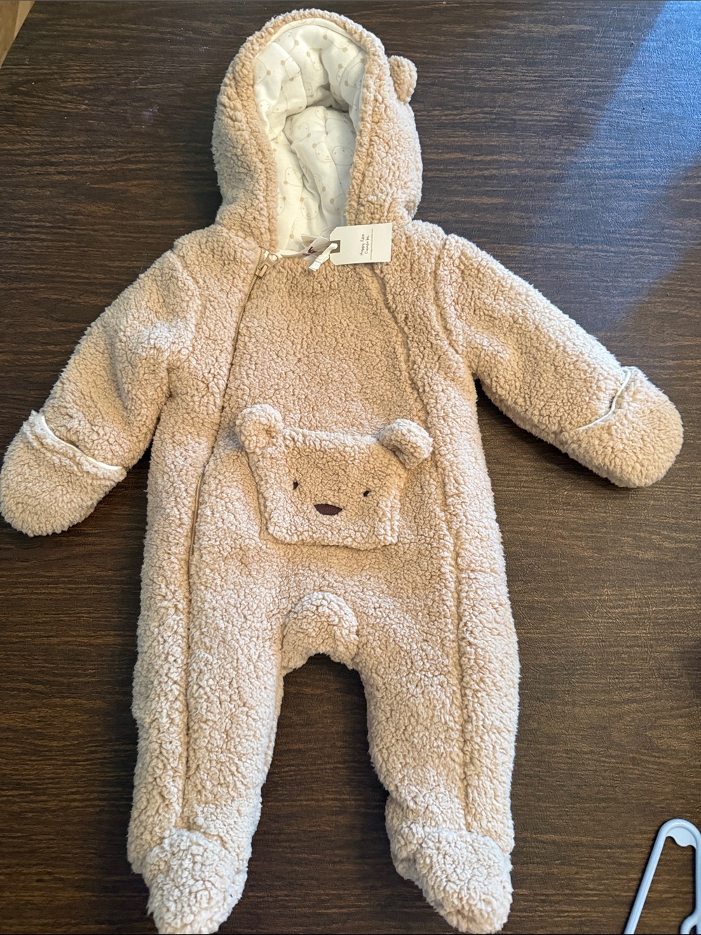 Plush Bear Sherpa One-Piece in Beige for Kids